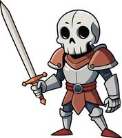 Skeletal warrior, clad in detailed armor, poised with a gleaming sword vector