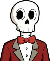 Skeleton, donned in a red bow tie and suit vector