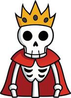 Skeleton king, adorned with a golden crown and flowing red cape vector