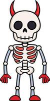 Skeleton character, adorned with red horns and shoes vector