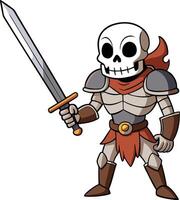 Skeleton warrior stands ready for battle, wielding a gleaming sword vector