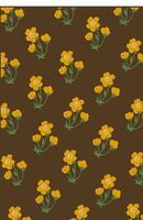Yellow flower and leaf pattern on brown background vector