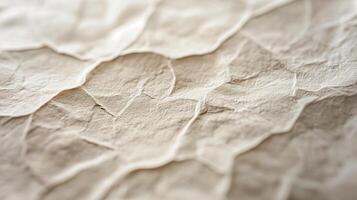 Close-up of textured, crumpled beige paper showcasing intricate patterns and soft lighting. photo
