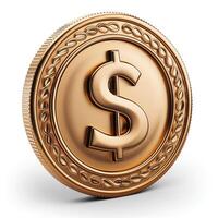 A shiny gold coin with a dollar sign embossed, symbolizing wealth and prosperity. photo