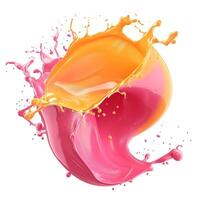 Vibrant splash of orange and pink liquid captured mid-motion, creating a dynamic and colorful visual. photo