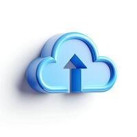 Stylized blue cloud icon with an upward arrow, symbolizing cloud storage and data upload. photo