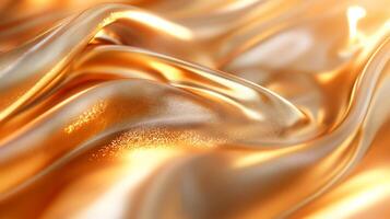 Golden satin fabric draping elegantly, showcasing its smooth texture and luxurious sheen. photo