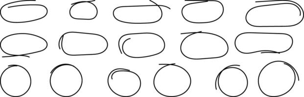 Hand drawn highlight, arrows, text underline strokes and emphasis marks. Set of ellipses, ovals and marks, brush doodle elements and shapes for message notes vector