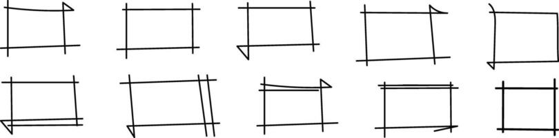 Set of doodle handdrawn highlight rectangles. Collection of pencil or pen sketch elements of squares and marks Brush doodle shape for message note vector
