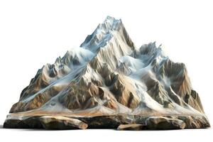 A majestic, snow-capped mountain range with rugged peaks showcasing intricate textures and shadows. photo