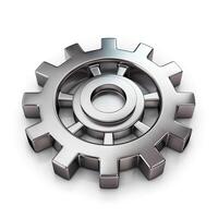 A close-up view of a metallic gear, showcasing its intricate design and polished surface. photo