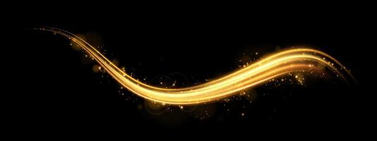 An Elegant Golden Light Wave gracefully flows across a rich Black Background, creating enchantment vector