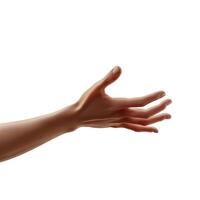A close-up of a graceful, outstretched hand reaching towards the viewer, showcasing smooth skin and delicate fingers. photo