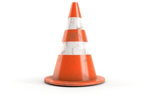 A weathered orange traffic cone with white stripes, symbolizing caution and road work. photo