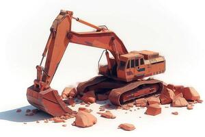 A robust orange excavator on a pile of rocks, showcasing its powerful design and functional capabilities. photo