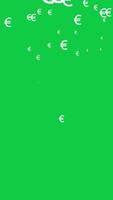 Euro sign, symbol falling rain animation effect overlay vertical background green screen video