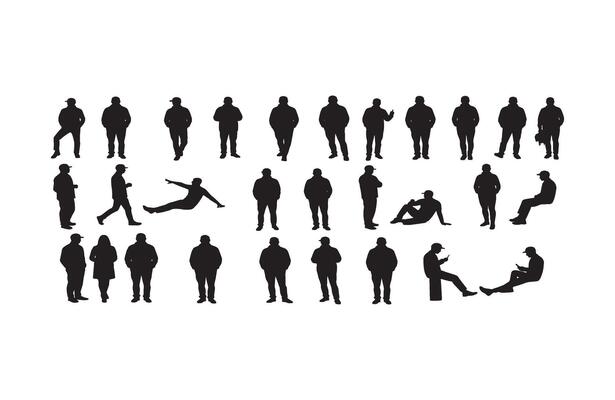 Silhouettes People Walking Group Set Standing