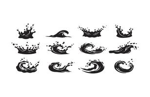 Black Wave Icons Designs Collection High-Quality Water Graphics vector