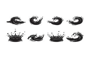 Black Wave Icons Designs Collection Powerful Ocean Forms vector