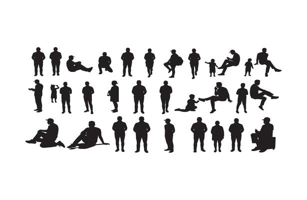 Silhouettes People Walking Group Set Outline