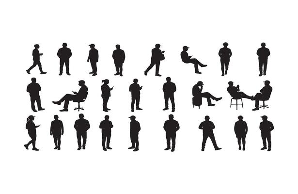 Silhouettes People Walking Group Set Design