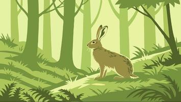 illustration of hare in forest vector