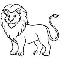 A simple, black and white line drawing of a cartoon lion. vector