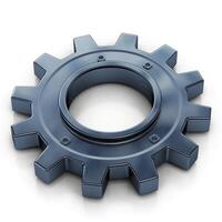 Close-up of a metallic gear, highlighting its intricate design and polished surface. photo