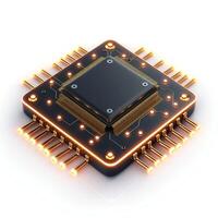 A sleek and futuristic microprocessor with glowing circuits, representing advanced technology and innovation. photo