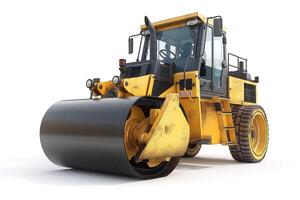Heavy-duty yellow road roller, showcasing power and precision in construction work. photo