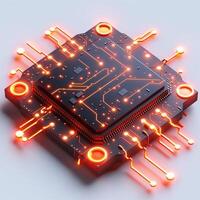 A high-tech microprocessor with glowing circuits, symbolizing cutting-edge technology and innovation. photo