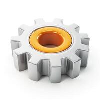 A metallic gear with an orange center, symbolizing engineering and mechanics. photo