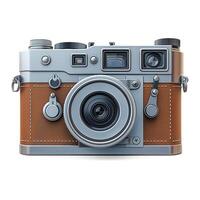 An elegant vintage camera with a sleek silver body and stylish leather detailing, perfect for photography enthusiasts. photo