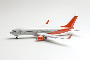 A sleek, modern airplane model with a predominantly white body and vibrant orange accents, symbolizing travel and adventure. photo