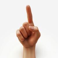 An elegant hand gesture of an open palm with an extended index finger, symbolizing a call for attention. photo