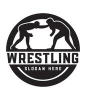 custom wrestling logo with two wrestlers in the ring vector
