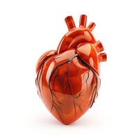 Vividly detailed anatomical heart model in bright red with realistic vein textures, symbolizing life and vitality. photo