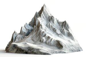 A majestic, towering mountain sculpture showcasing intricate peaks and textured surfaces against a bright white background. photo
