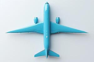 Aerial view of a sleek, turquoise commercial airplane, featuring a modern design and spacious wingspan. photo