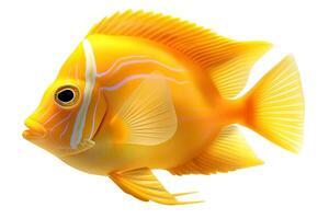 A vibrant yellow fish with intricate stripes swimming gracefully through the water. photo