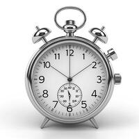 Classic silver stopwatch with distinct dials and clear markings against a white background. photo
