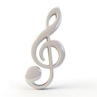 A glossy white treble clef symbol, representing music and creativity, set against a clean, white background. photo