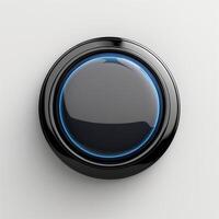 A sleek, modern black button with a vibrant blue glowing outline, perfect for technology or interface themes. photo