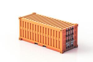 An isolated orange shipping container with detailed texture and metal latches, symbolizing industrial logistics. photo