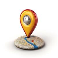 Colorful map pin icon on a stylized map surface, symbolizing location and navigation. photo