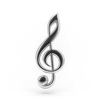 A shiny, silver treble clef symbol stands out against a pristine white background, embodying musical elegance and creativity. photo
