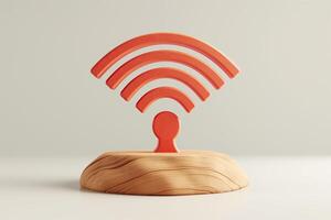Artistic wooden Wi-Fi symbol, featuring a contemporary design with a warm orange hue against a soft, neutral background. photo