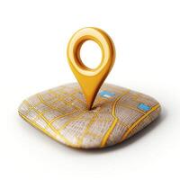 A shiny yellow location pin sits atop a stylized map, symbolizing navigation and connectivity. photo