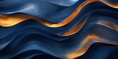 An abstract wave pattern featuring deep navy blue and shimmering gold, conveying elegance and fluidity. photo