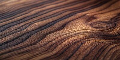 Close-up of an exquisite wooden surface showcasing rich, swirling patterns and textures. photo
